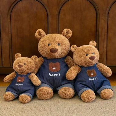 Soft strap-overalls teddy bear plush pillow for sleeping