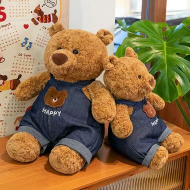 Soft strap-overalls teddy bear plush pillow for sleeping