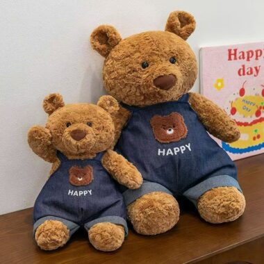 Soft strap-overalls teddy bear plush pillow for sleeping