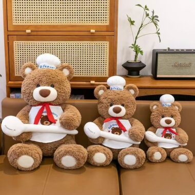 Cute teddy bear plush toy hugging a spoon for gifting