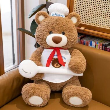 Cute teddy bear plush toy hugging a spoon for gifting