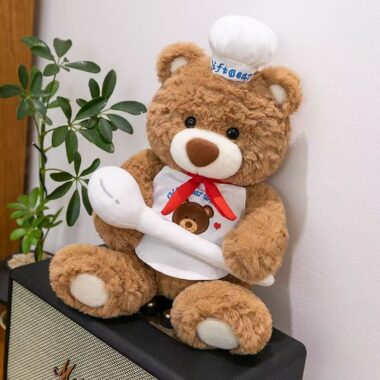 Cute teddy bear plush toy hugging a spoon for gifting