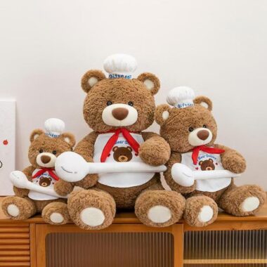 Cute teddy bear plush toy hugging a spoon for gifting