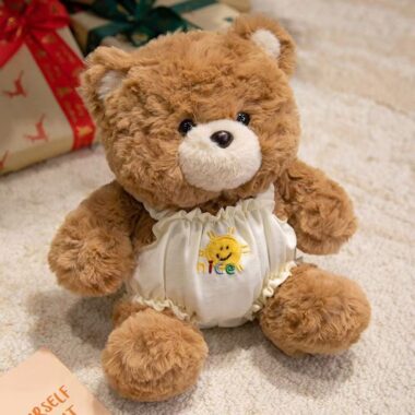 Cute teddy bear plush wearing strap overalls for gifting
