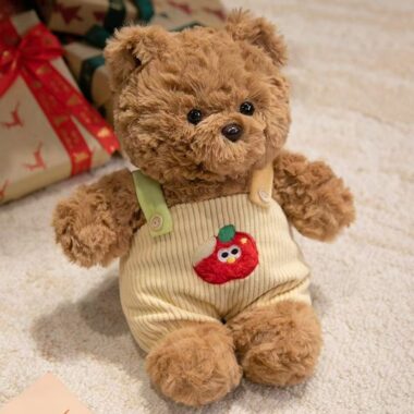 Cute teddy bear plush wearing strap overalls for gifting