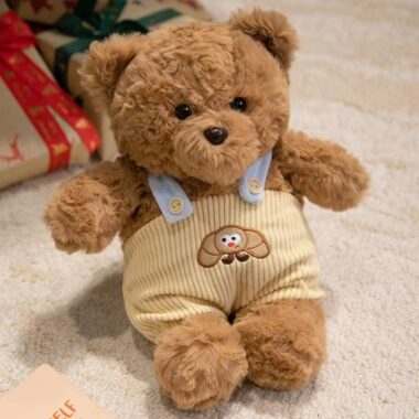 Cute teddy bear plush wearing strap overalls for gifting